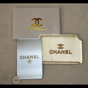CHANEL Gold Portable Rectangle Card Holder/Mirror